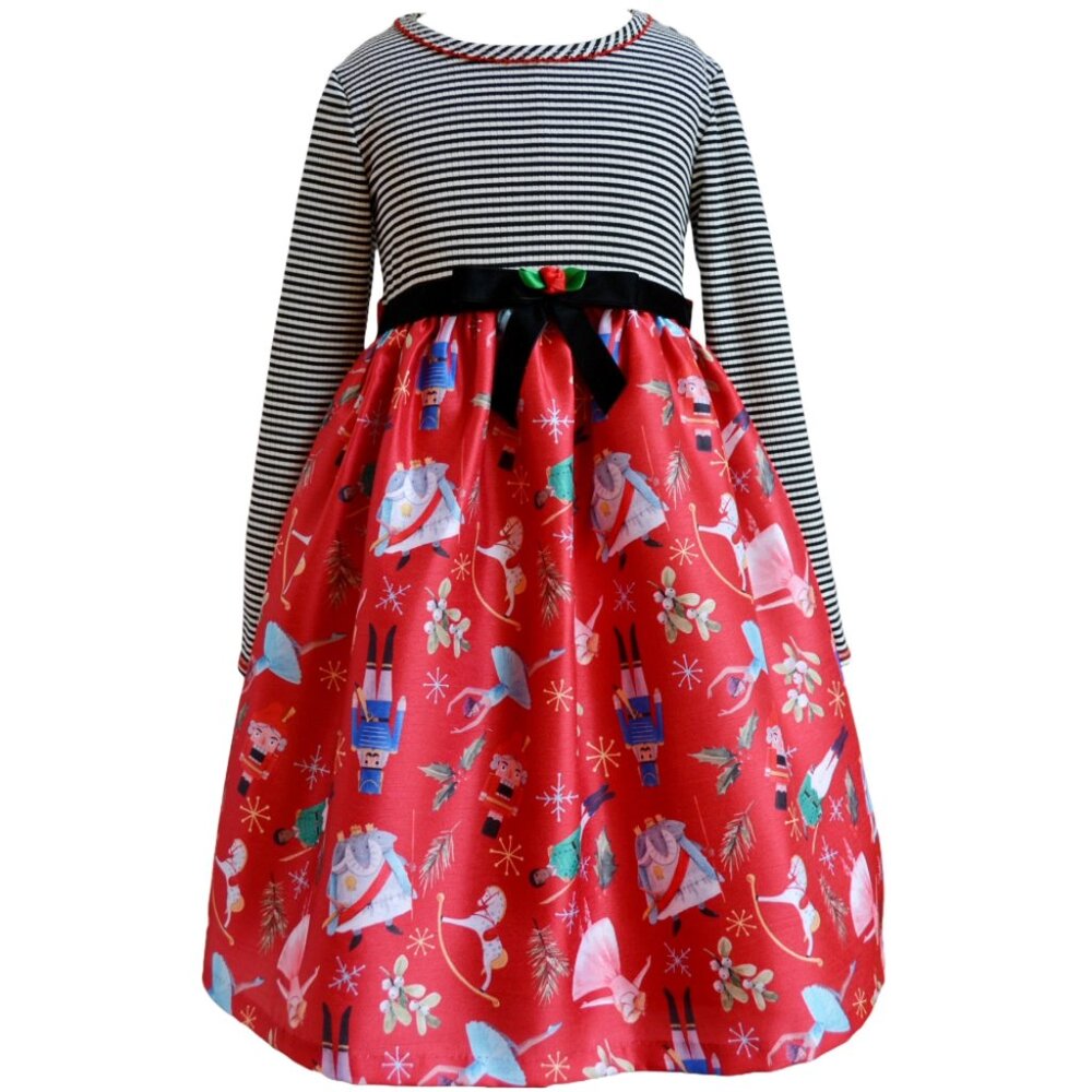 Bonnie Jean Girls 2T-6X Stripe Knit Shantung Nutcracker Christmas Dress